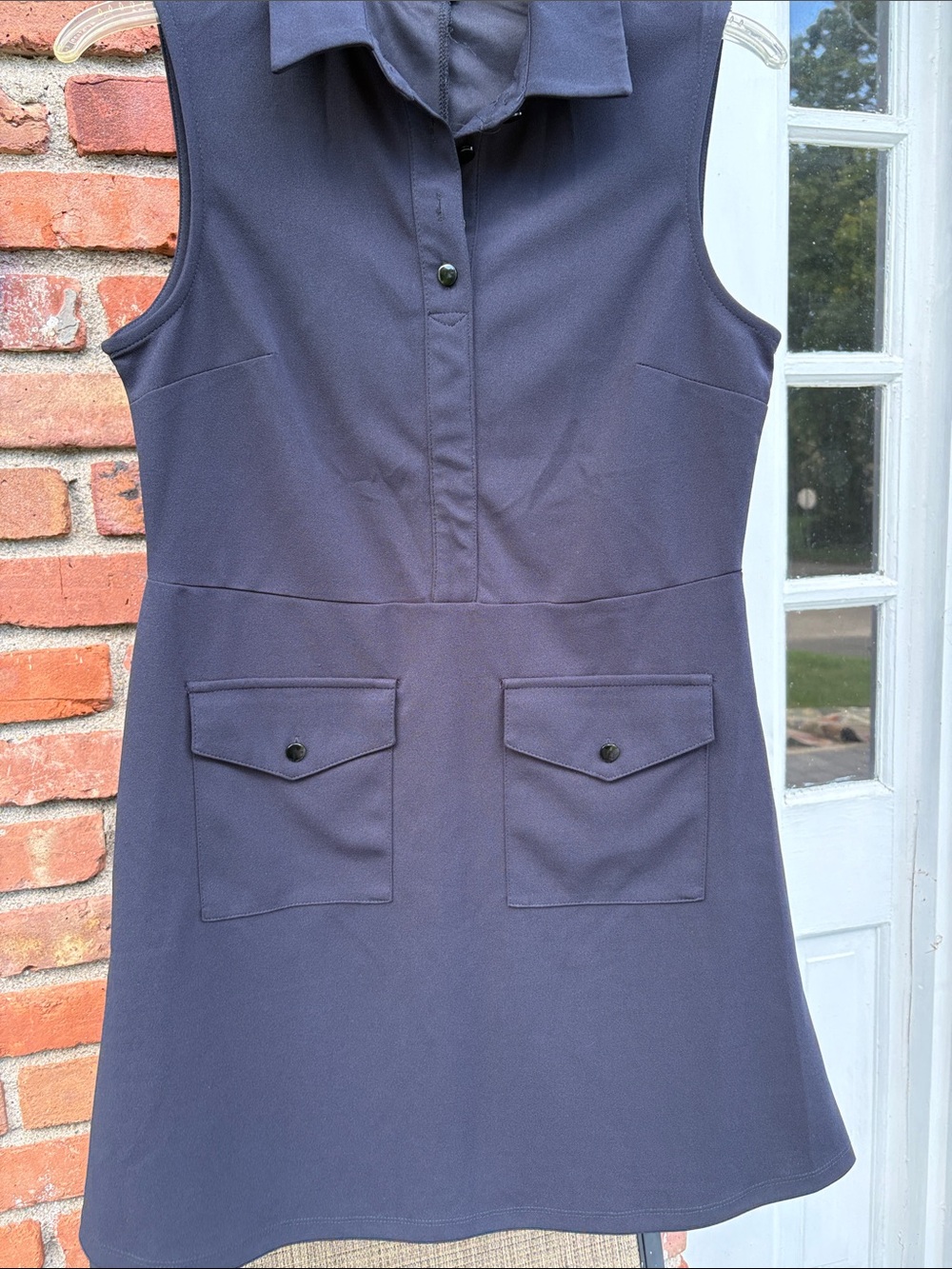 Fashion Union Navy Sleeveless Shift Dress with Flap Pockets